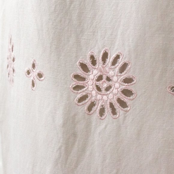 Vintage Boho Eyelet Skirt 12 Linen Pencil Midi White - Picture 2 of 9